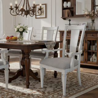 Sunvega Light Grey and Weathered White Padded Arm Chair Set of 2 for Dining Room