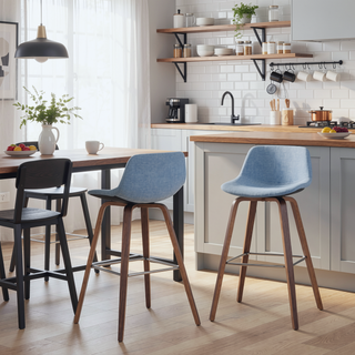 Sunvega Mid Century Modern Bentwood Bar Stools with Chrome Footrest Set of 2