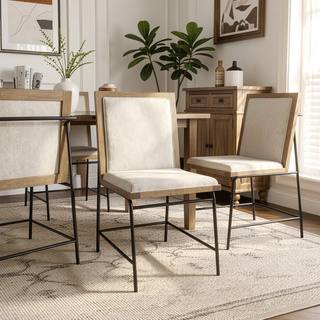 Sunvega Contemporary Oak Beige Upholstered Dining Side Chairs with Metal Legs