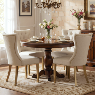 Sunvega Gold Velvet Upholstered Dining Chairs with Tufted Design and Metal Legs