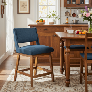 Sunvega Rubber Solid Pecan Wood Finish Dining Side Chair with 4.75" Thick Cushion
