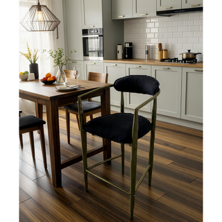 Sunvega Modern Upholstered Bar Stools Set of 2 with Metal Frame and Curved Backrest