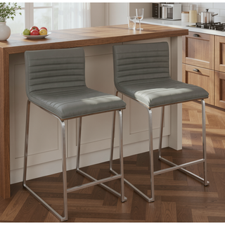 Sunvega Contemporary Counter Stool with Tufted Faux Leather Seat and Walnut Wood Back