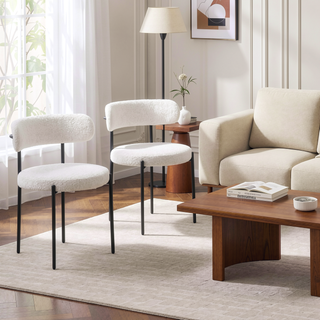 Sunvega Cream Boucle Fabric Upholstered Dining Chair Set with Metal Frame