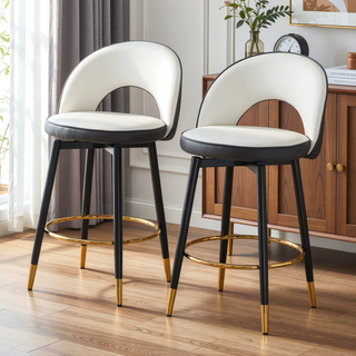 Sunvega Modern White and Dark Gray Spliced PU Upholstered 360 Rotatable Bar Chair