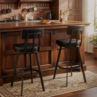 Sunvega Brown Metal Swivel Counter Stool with Soft Faux Leather Upholstery