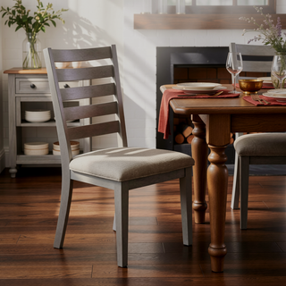 Sunvega Set of Two Gray Ladder Back Side Dining Chairs with Beige Cushioned Seat