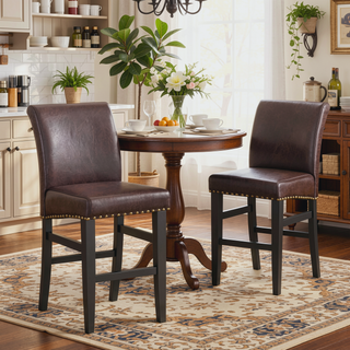 Sunvega Upholstered Counter Stool with Solid Wood Frame and Nailhead Trim