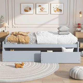 Sunvega Twin Size Bed with 2 Drawers and Wheels for Spacious Storage