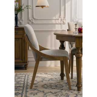 Sunvega Gray Chenille Upholstered Side Chair with Walnut Veneer Frame
