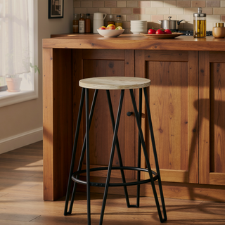 Sunvega Industrial Metal Counter Height Stool with Solid Wood Seat and Hairpin Legs