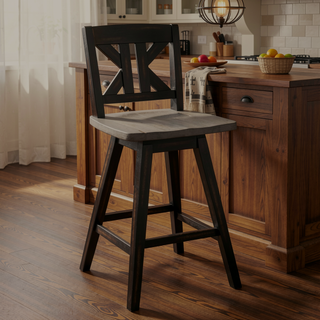 Sunvega Solid Rubberwood Counter Height Dining Table with Distressed Gray Finish