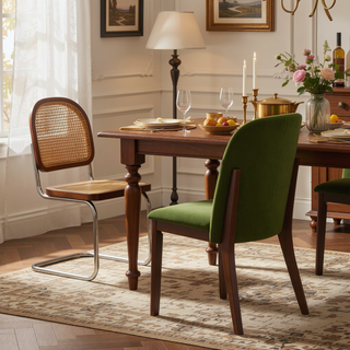 Sunvega Navy Blue Velvet Dining Chair Set of 2 with Solid Wood Legs