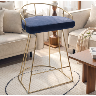 Sunvega Gold Tone Metal Frame with Upholstered Seat Counter Stools Set of 2