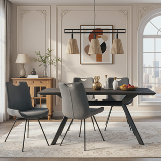 Sunvega Modern Dining Chairs with Gray Faux Leather Upholstery and Tall Curved Backs - Set of 2