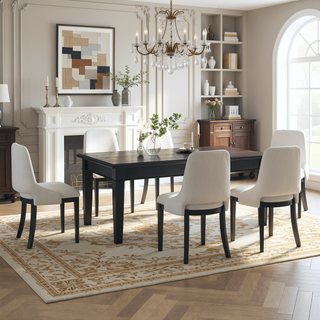 Sunvega Modern Wood Dining Chairs Set of 2 with Linen Upholstered Seat for Dining Room