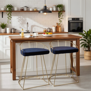 Sunvega Gold Tone Metal Frame with Upholstered Seat Counter Stools Set of 2