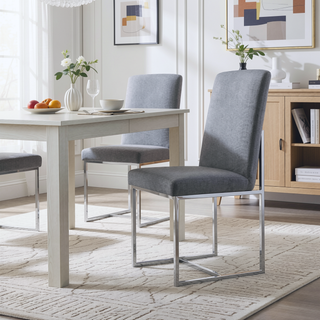 Sunvega Grey Upholstered High Back Dining Chair with Geometric Frame Set of 2