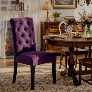 Sunvega Solid Wood Tufted Asons Dining Chairs Set of 2 with Velvety Soft Upholstery