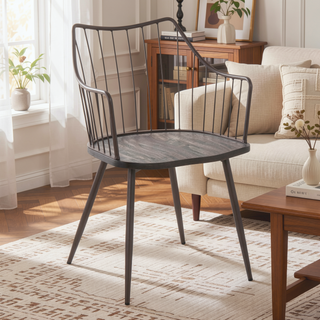 Sunvega Farmhouse Style Brown Metal and Walnut Wood Spindle Back Dining Chair