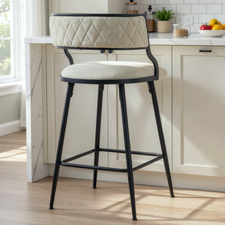 Sunvega PU Counter Height Bar Stool with Black Base and Footrest in Grey