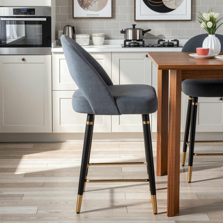 Sunvega Black Open Back Counter Height Stools with Gold Accents for Bar Seating