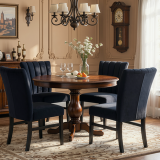 Sunvega Contemporary Upholstered Dining Chairs with Channel Tufted Back Seat in Black