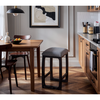 Sunvega Wooden Square Stool with Upholstery and Weathered Espresso Finish
