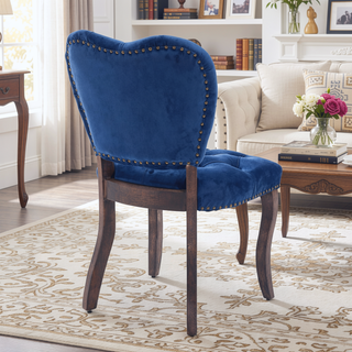 Sunvega French Vintage Tufted Upholstered Fabric Dining Chair Set of 2 Blue