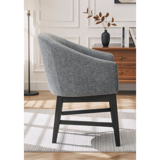 Sunvega Set of 2 Gray Fabric Barrel Dining Chairs with Black Finish Legs