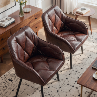 Sunvega Faux Leather Upholstered Dining Chairs Set of 2 with Armrests and Comfortable Cushion