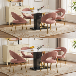 Sunvega Velvet Fabric Dining Chair with Curved Backrest and Golden Metal Legs for Kitchen