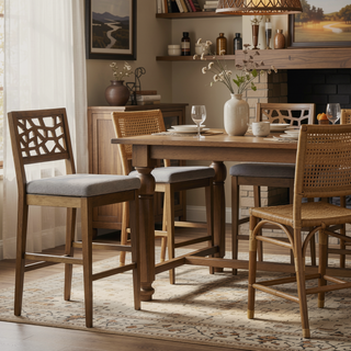 Sunvega Carmel Oak Upholstered Counter Stool with Solid Wood Frame