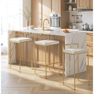 Sunvega Gold and White Faux Leather Upholstered Stackable Barstool Set of 3