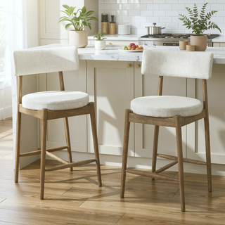 Sunvega Mid Century Modern Counter Stool Set of 2 with Upholstered Boucle Seat