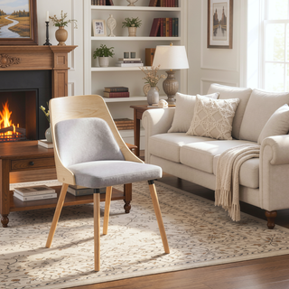 Sunvega Mid-Century Modern Dining Chair with Padded Woven Fabric and Bent Wood