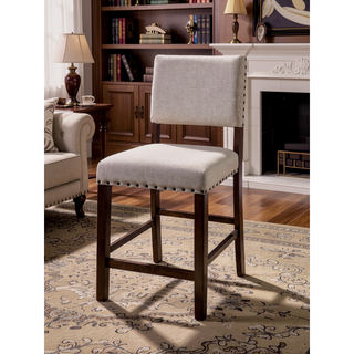 Sunvega Ivory Upholstered Padded Linen Dining Chairs with Nailhead Trim Set of 2