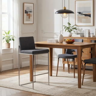 Sunvega Contemporary High Back Barstool with Padded Seat and Backrest in Stainless Steel