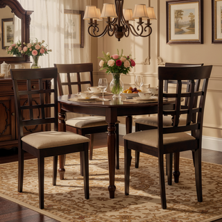 Sunvega Cappuccino and Beige Lattice Back Dining Chair Set with Checkered Wooden Design