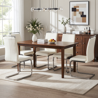 Sunvega Modern Technology Cloth High Back Upholstered Dining Chairs with Black Metal Legs