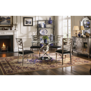 Sunvega Contemporary Silver Metal Frame Oval Back Dining Chairs with Black Microfiber Seat