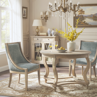 Sunvega Transitional Upholstered Dining Chair with Exposed Wood Frame and Nailhead Trim