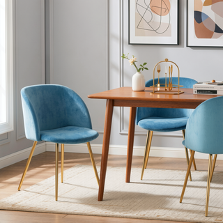 Sunvega Fran Contemporary Dining Chairs with Velvet Upholstery and Metal Legs Set of 2