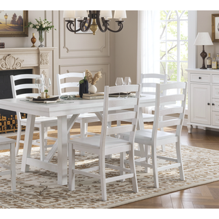 Sunvega White Finish Farmhouse Aesthetic Dining Table Seating for 6