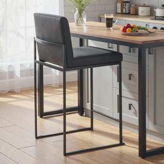 Sunvega Modern Faux Leather Upholstered High Back Counter Stool with Padded Seat and Backrest