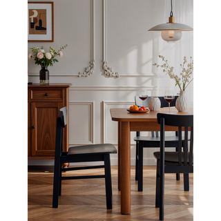 Sunvega Briar Black Finish Rectangular Dining Table with Fixed Wood Top