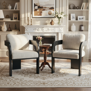 Sunvega Dining Chairs with Pillow Back, Natural Rubber Wood Frame and Beige Fabric, 2-Pack