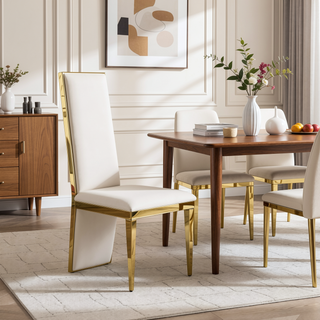 Sunvega Modern High Back PU Dining Chairs Set of 2 with Gold Stainless Steel Frame