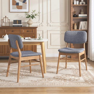 Sunvega Mid-Century Upholstered Dining Chairs with Rubberwood Frame in Walnut and Charcoal