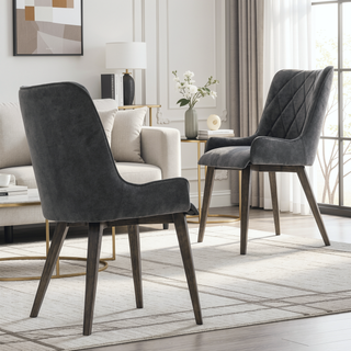 Sunvega Alana Charcoal Upholstered Dining Chairs with Acacia Wood Legs Set of 2